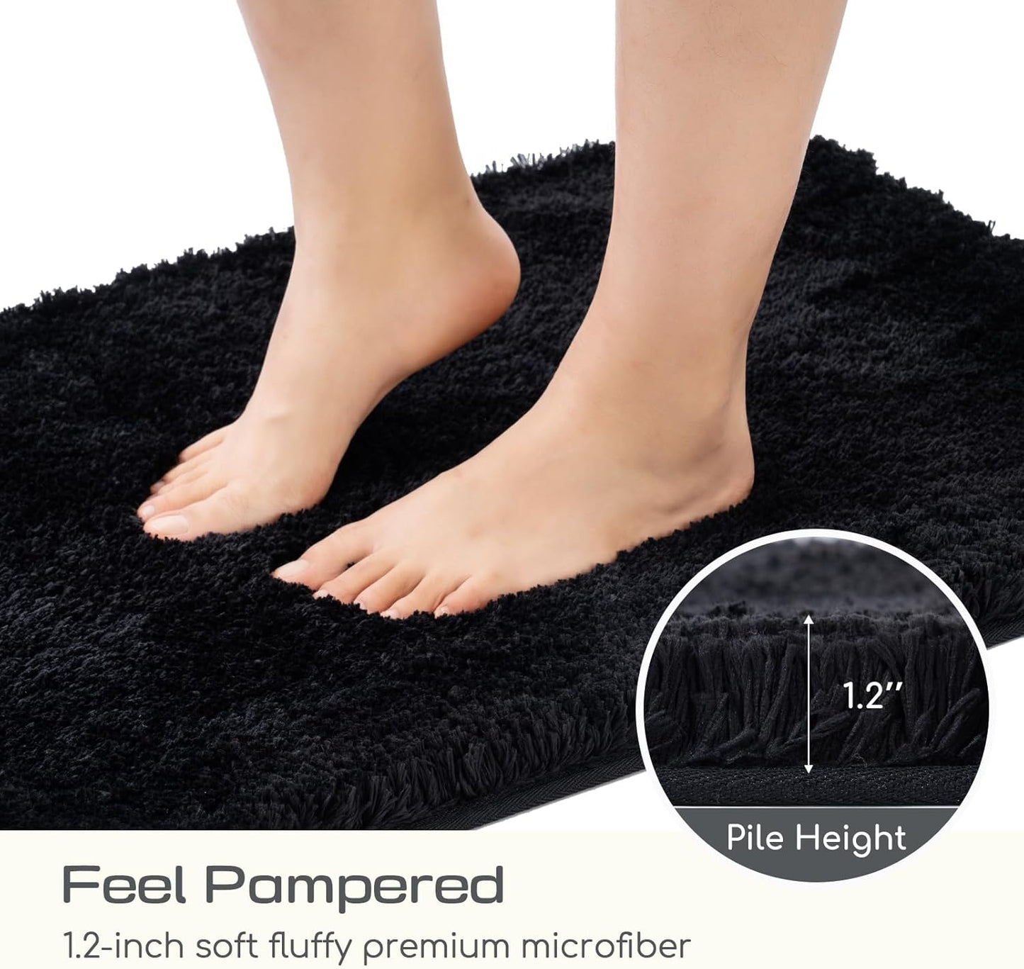 ROSMARUS Shaggy Bath Rugs Non Slip 24" X 36", Water Absorbent Bath Mat, Soft Shower Mat for Floor & Tub, Fluffy Plush Bathroom Rugs Machine Washable, Black