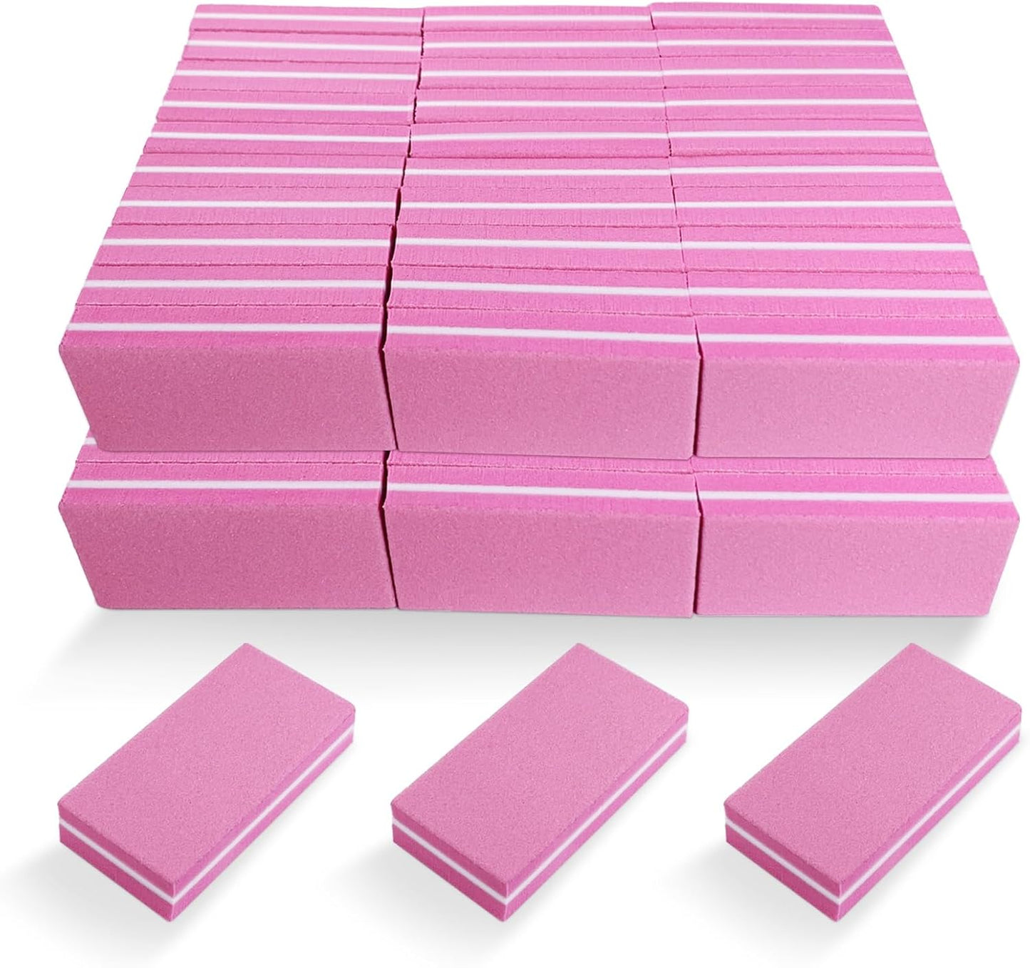 Nail Buffers (60 Pack), Buffer Block Nail File for Acrylic Nails and Natural Nails, 100/180 Grit Small Nail Buffer Block Bulk Buffing Blocks for Nail Buff Professional Manicure File Blocks Set Pink