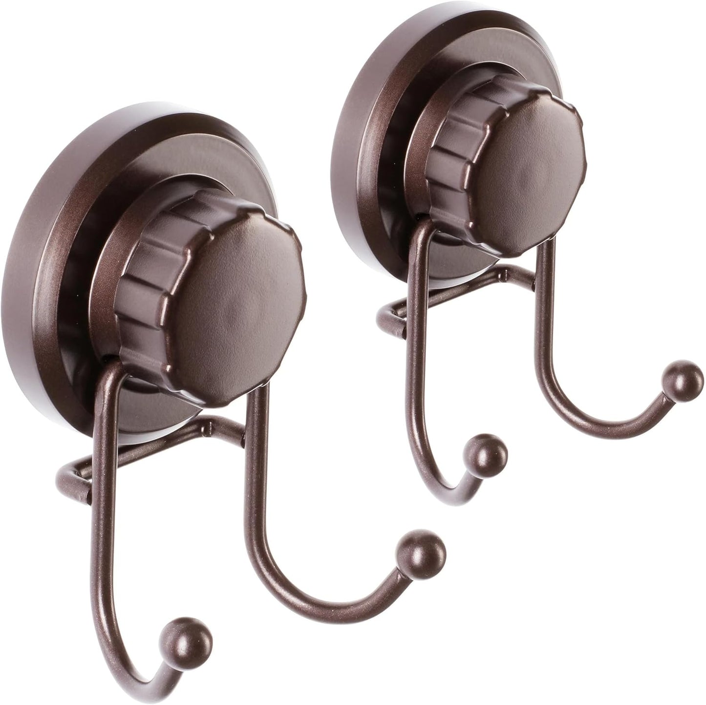 HASKO Suction Cup Hooks for Shower Wall, Removable Towel Hooks for bathrooms, Includes Optional No Drill Adhesive Mount for Inside Shower, Rustproof Stainless Steel - 2 Pack, Bronze