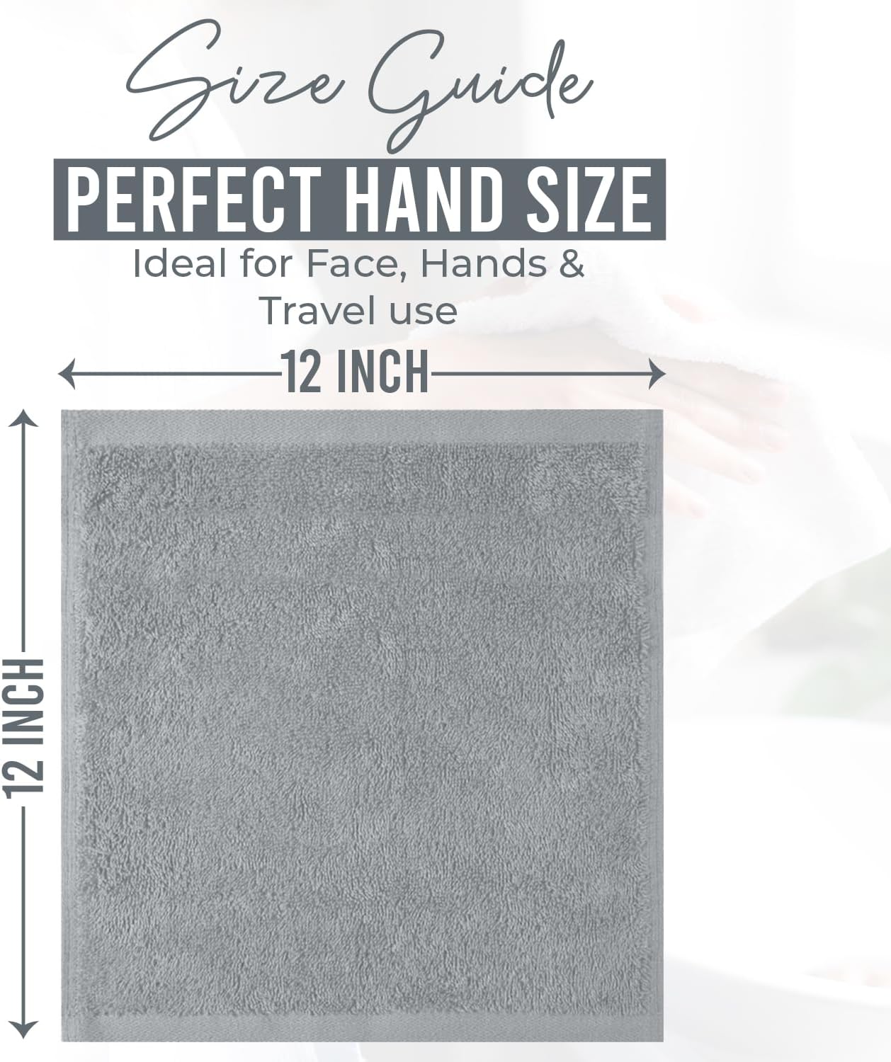 DAN RIVER 100% Cotton Wash Cloths 12 Pack [12x12] Soft & Absorbent wash Clothes, Gym, Hotels & Spa Perfect for Everyday Use Fingertip Towels, Silver