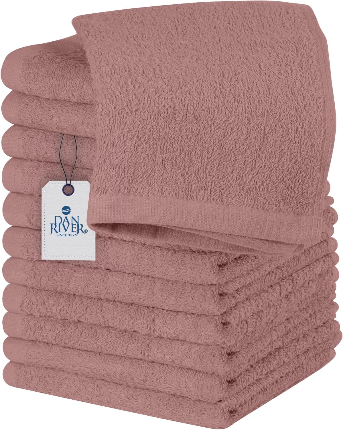 DAN RIVER 100% Cotton Wash Cloths 12 Pack [12x12] Soft & Absorbent wash Cloths for Bathroom, Gym, Hotels & Spa Perfect for Everyday Use Fingertip Towels, Dusty Pink