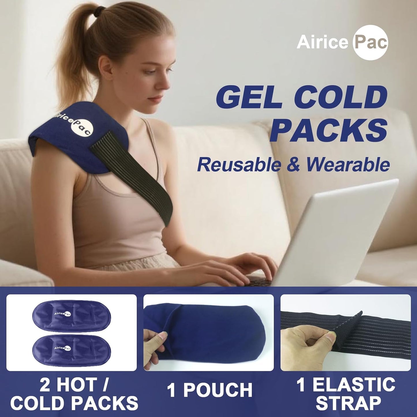 Reusable Hot and Cold Ice Packs, 3-Piece Set, Adjustable Gel Wraps for Back, Knees, Shoulders, Arms and Legs