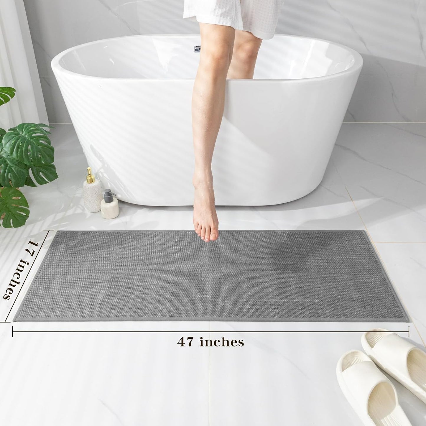 chakme Bathroom Rugs Mat 47x17, Ultra Thin Non Slip Bath Mat Runner Quick Dry Absorbent Bath Mat for Bathroom Floor, (Dark Grey, 47"x17")