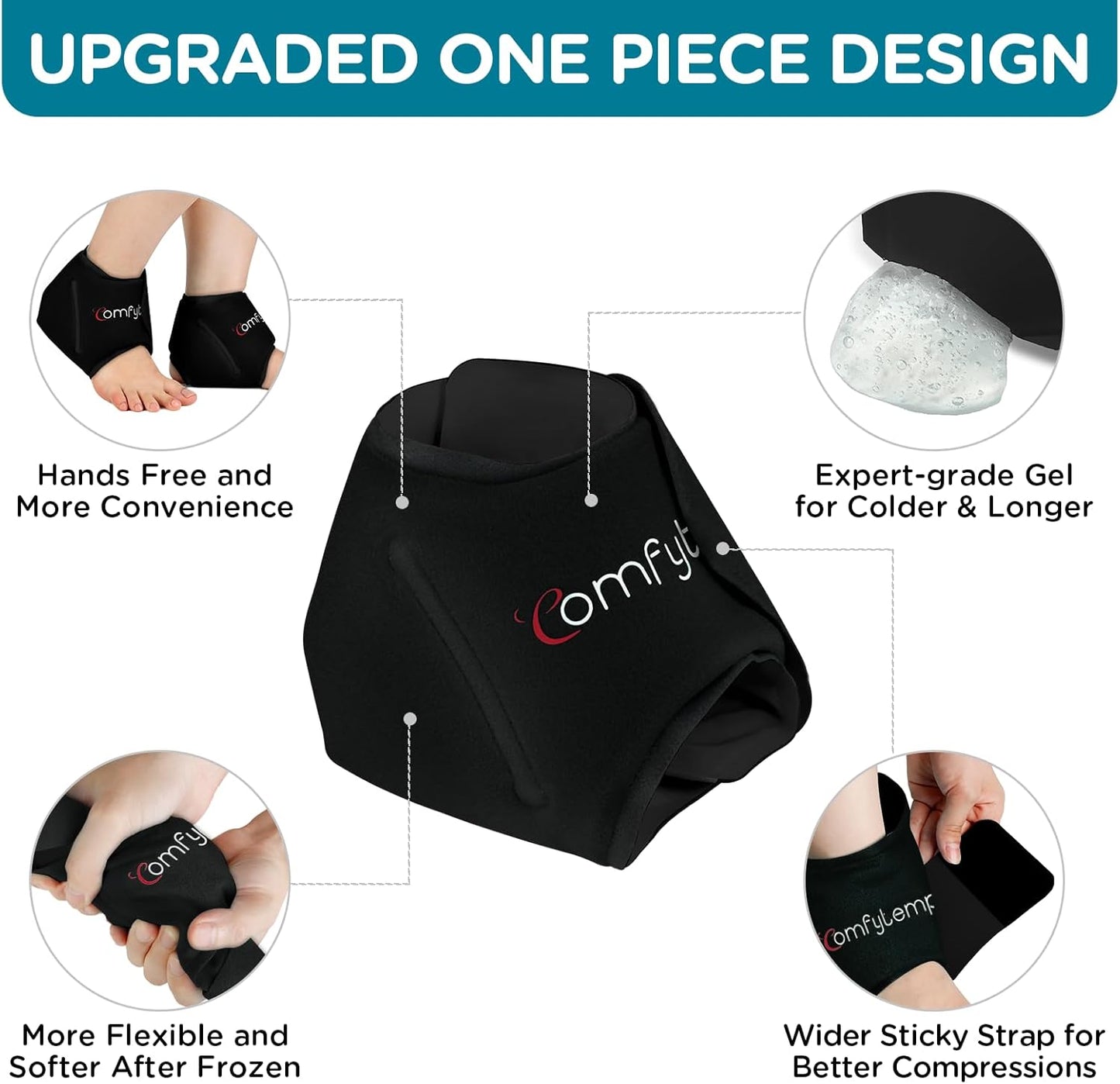 Comfytemp Ankle Ice Pack Wrap for Swelling, Plantar Fasciitis, Foot Pain Relief, Gel Packs for Injury Reusable, Hot Cold Compress for Achilles Tendonitis, Heel Spur, Sprain, Swelling, 2 Packs (Black)