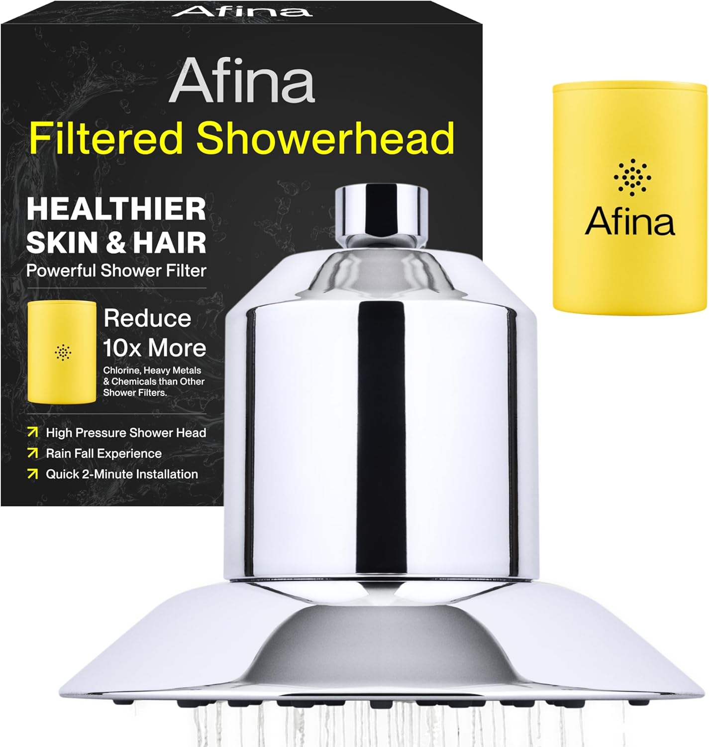 Afina Filtered Shower Head, Shower Filter for Hard Water | Improves Skin & Hair by Removing Chlorine & Toxic Chemicals from Hard Water | High Pressure Shower Filter Head Water Filter (Chrome)