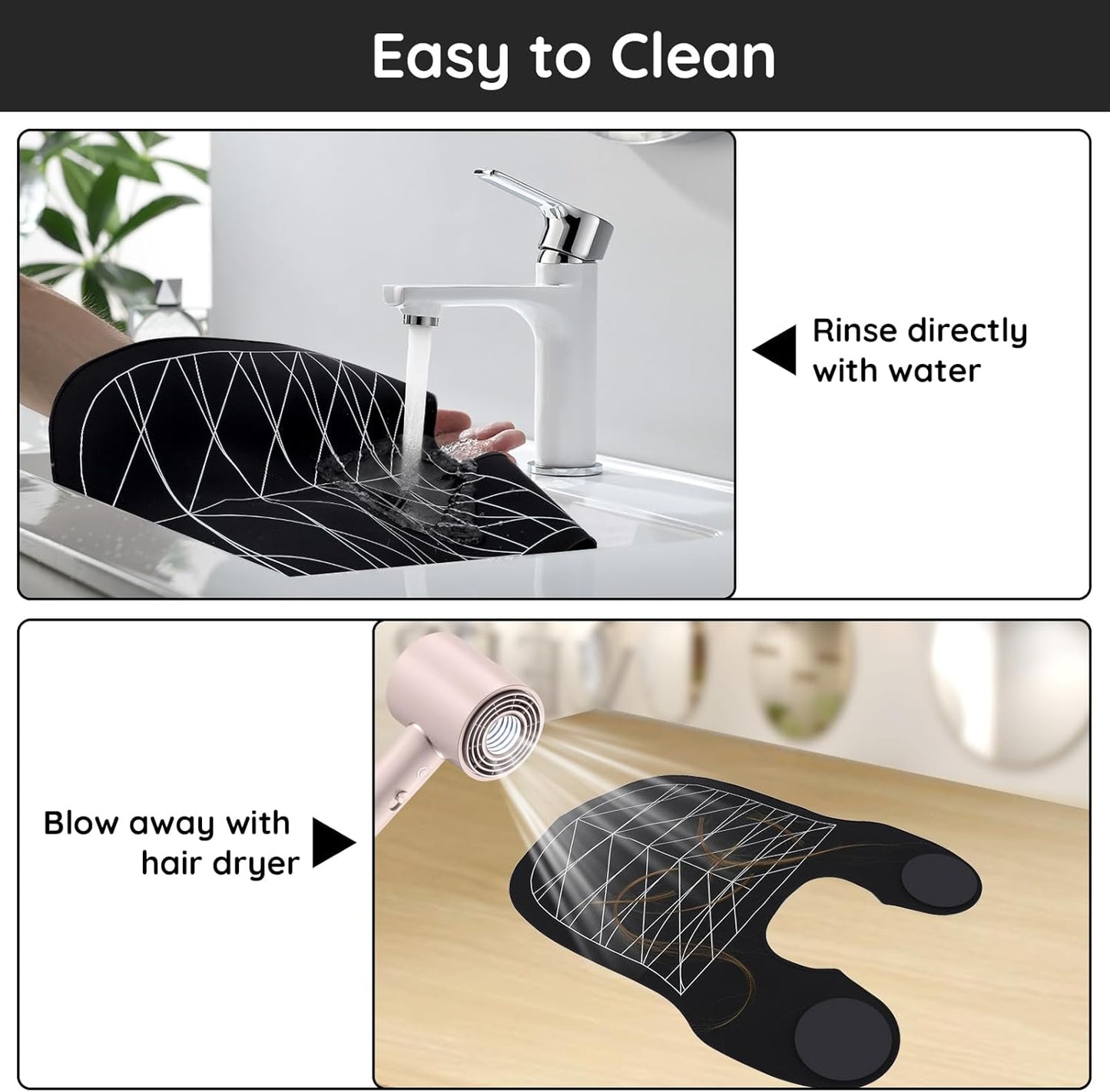 Segbeauty Hair Cutting Guide Mat Black, Longer Silicone Waterproof Cutting Mat, Professional Salon Hair Cutting Mat with Guidelines Weighted Neck Wrap for Hair Stylist