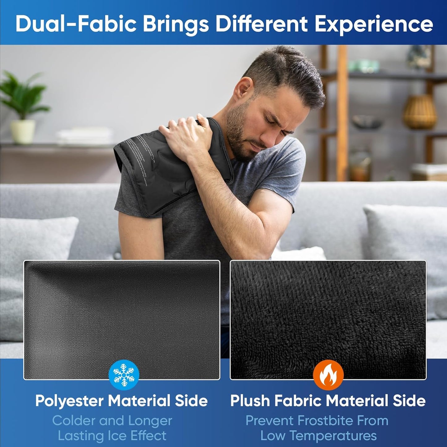 APEXUP Gel Ice Packs for Injuries Reusable, Flexible Double Sided Cold Packs for Injuries, Ice Pack for Knee, Shoulder, Back, Hip, Leg, Arm (Black, L, 2PK)