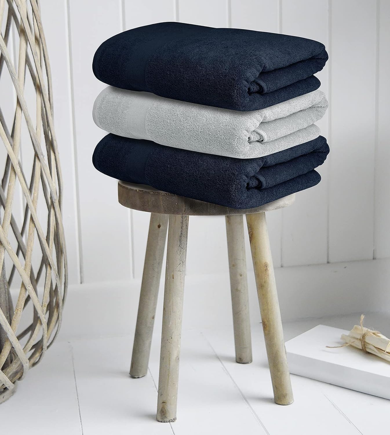 Softolle Luxury Bath Towels Set of 4 (27” x 54”) | Towels for Bathroom | Super Soft | Highly Absorbent Towels for Home, Spa, Gym (Silver Grey-Navy Blue)