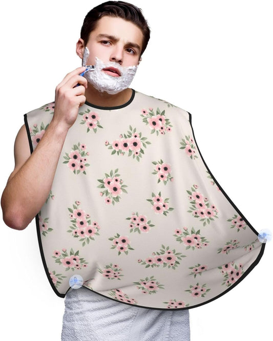 Ultimate Shaving Bib, Beard Trimming Apron with Hair Catcher, Pink Purple Daisy Flowers Green Leaves Floral
