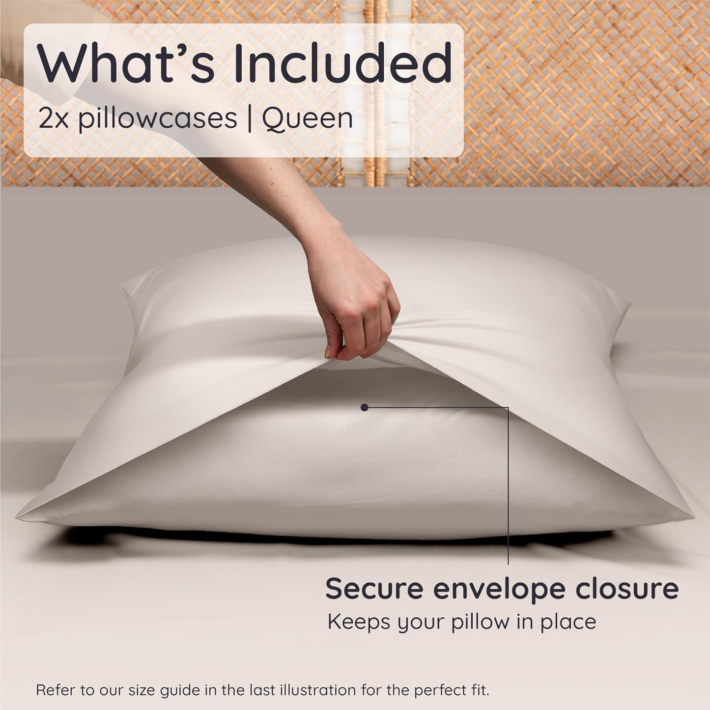 Bambaw 100% Viscose Derived from Bamboo Pillowcase Queen Size – Set of 2 Queen Cooling Pillow Cases with Envelope Closure, Breathable & Super Soft Pillow Cases, Anti Acne Pillowcase (Sand)