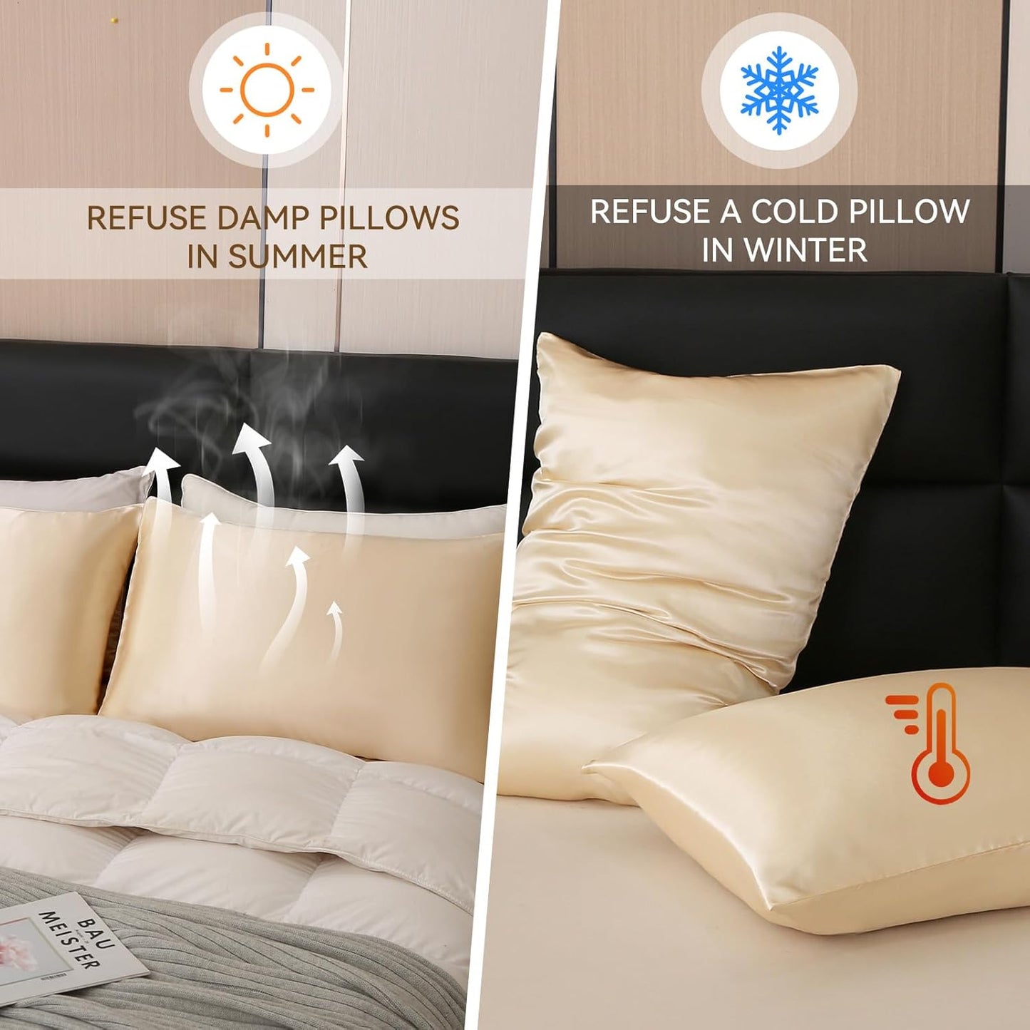 Tyfitb Satin Pillowcase Set for Hair & Skin Care – Cooling, Hypoallergenic, Anti-Frizz, Wrinkle-Free – Soft, Luxurious Pillowcases with Envelope Closure – 2-Pack, King Size 20x36, Gift-Ready