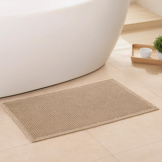 Waffle Bath Mat - Boho Bathroom Rugs Non Slip Washable, Super Absorbent & Quick Dry, Soft Bath Mat Farmhouse Bathroom Decor, 20'' x 32'', Khaki