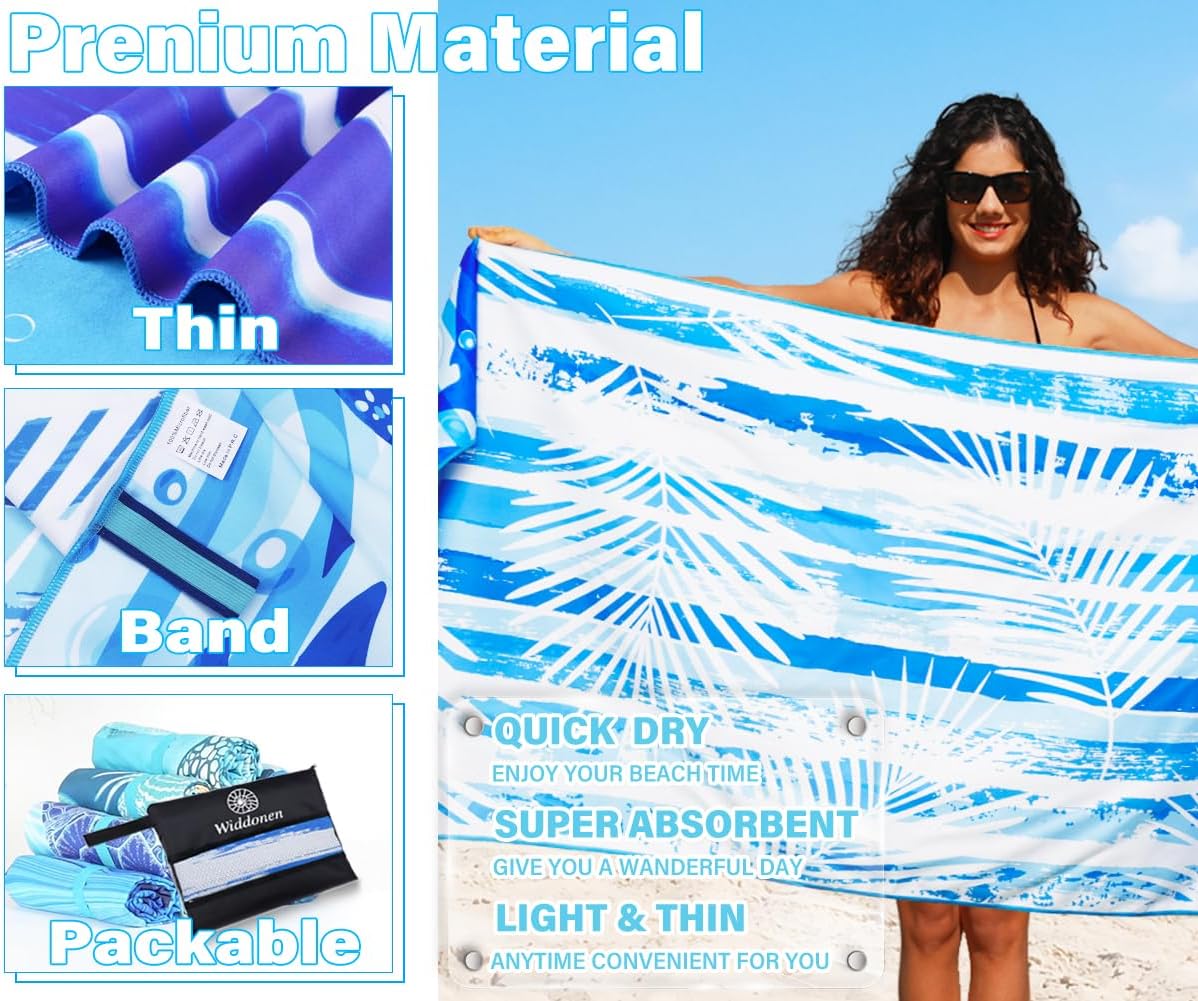 Lightweight Thin Microfiber Beach Towel Sand Free Quick Dry Absorbent Compact Soft Pool Swim Travel Towels Extra Large Oversized Beach Accessories Packable Essentials Stuff Gifts for Adult 32*71 Inch