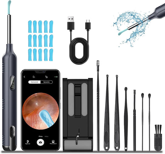 Ear Wax Removal Tool Camera, Ear Cleaner with Camera, 1200P HD Ear Camera with 6 LED Light, Ear Cleaning Kit with 15 Pcs Replacement Tips for iPhone & Android Phones Black