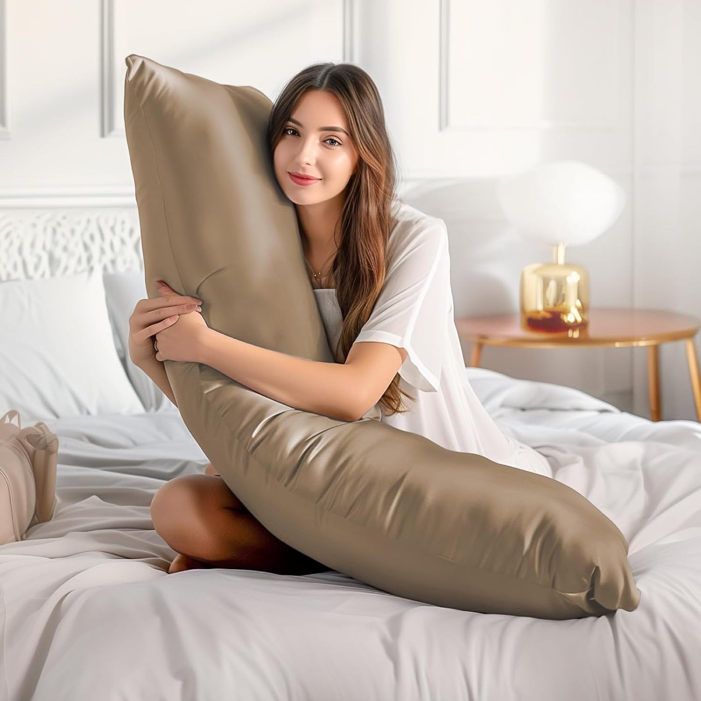 BEDELITE Satin Body Pillow Cover 2 Pack, Super Soft and Cooling Body Pillow Pillowcase for Hair and Skin, Breathable Silky Full Long Pillowcase Cover(20"x54", Tawny Brown)