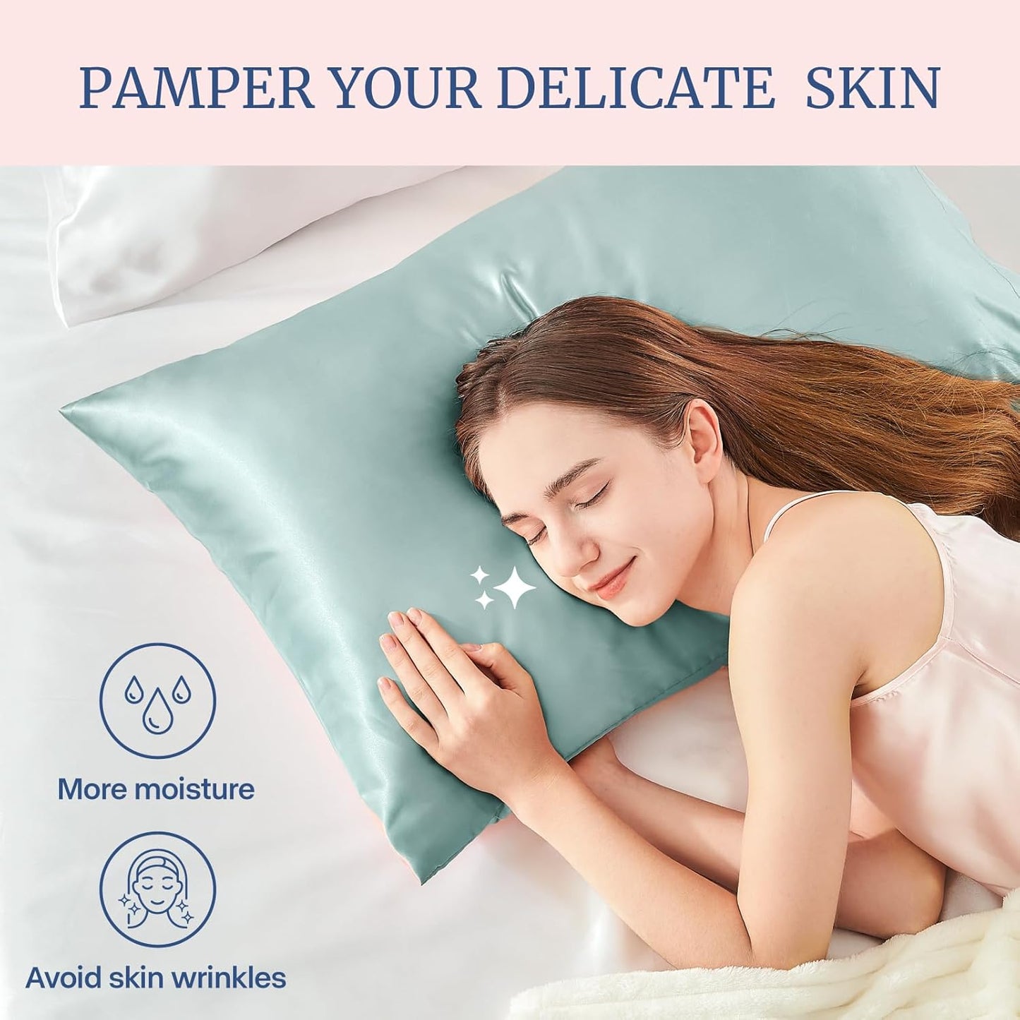 BEDELITE Satin Pillowcase for Hair and Skin, Super Soft and Cooling Similar to Silk Pillow Cases 2 Pack with Envelope Closure, Gift for Women Men(20"x26" Standard Size, Haze Blue)