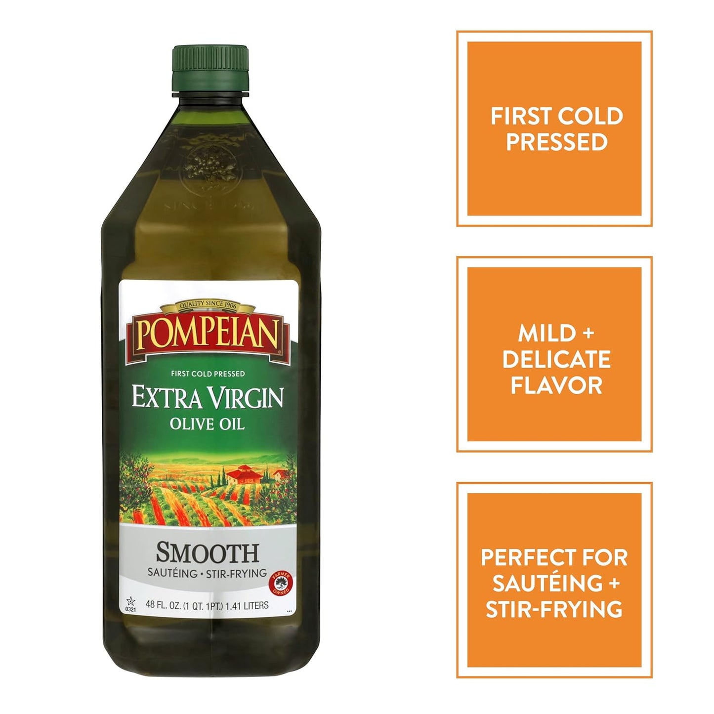 Pompeian Smooth Extra Virgin Olive Oil, Contains Polyphenols, First Cold Pressed, 48 Fl Oz