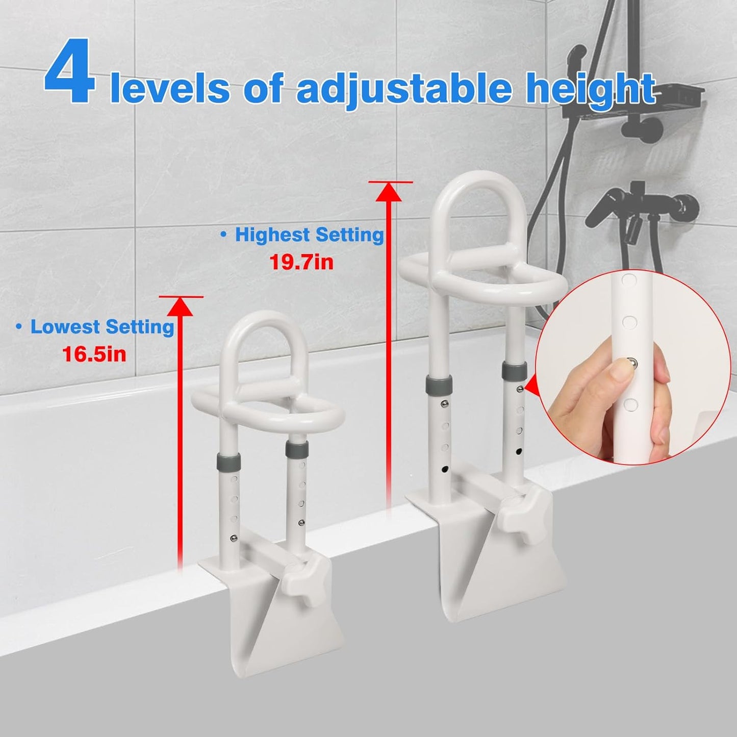 Adjustable Bathtub Safety Rail, Shower Grab Bars Handle with Non-Slip Handle for Seniors, Elderly, and Disabled, Fits 3"–6.7" Tub Walls, Supports 300 lbs