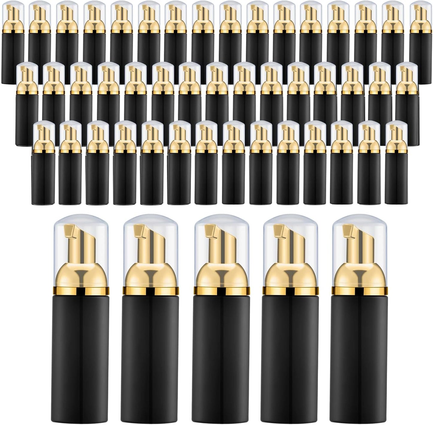 KOIBITO 2 Oz Black Foam Pump Bottle, Empty Lash Shampoo Bottles, Travel Foaming Dispenser for Hand Soap,Body Wash(50 PCS, Clear Cap)
