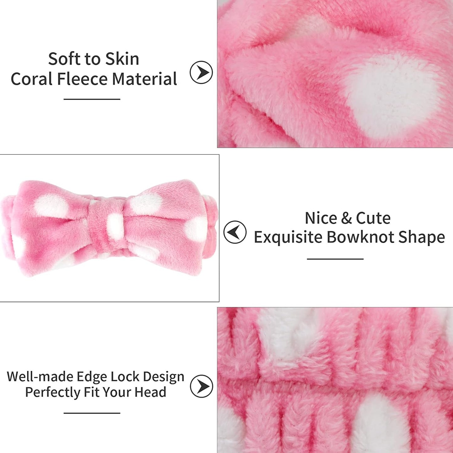 Casoty 6 Pcs Hairband, Soft Coral Fleece Spa Headbands, Bow Headband for Washing Face, Skincare Headbands for Face Washing Shower Skin Care Yoga, Women