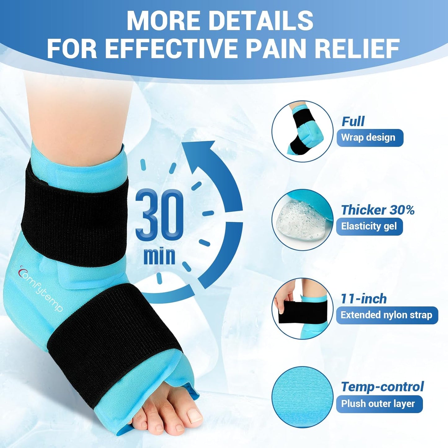 Comfytemp Ankle Foot Ice Pack Wrap for Plantar Fasciitis Relief, FSA Eligible, Ankles Brace for Sprained Ankle, Heel Spur, Swelling, Achilles Tendonitis, Pain, Hot Cold Physical Therapy Gifts, 1 Pcs