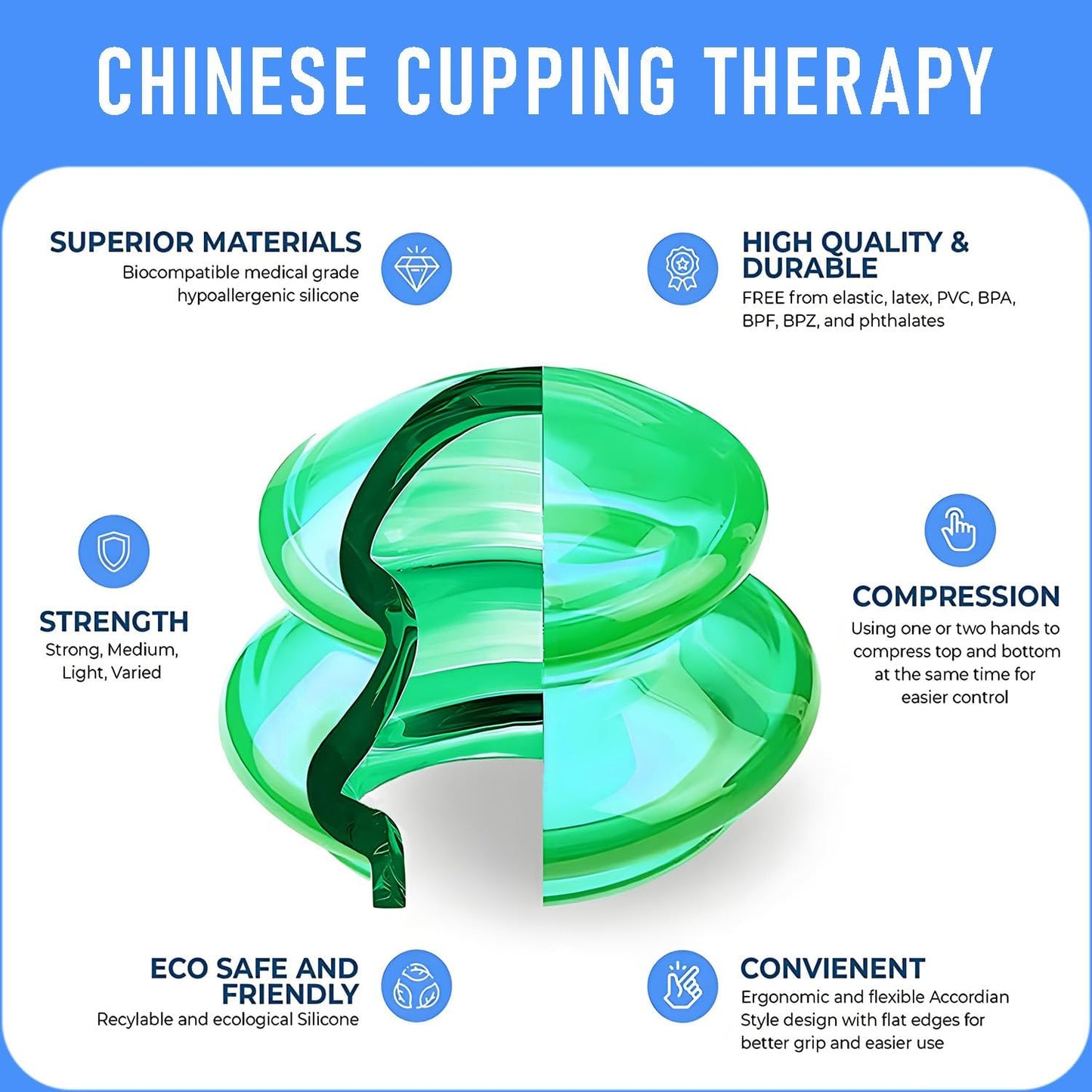 Silicone Cupping kit for Massage Therapy, Professionally Massage Cup for Body Sculpt Cup (Green, M*2 Cups)