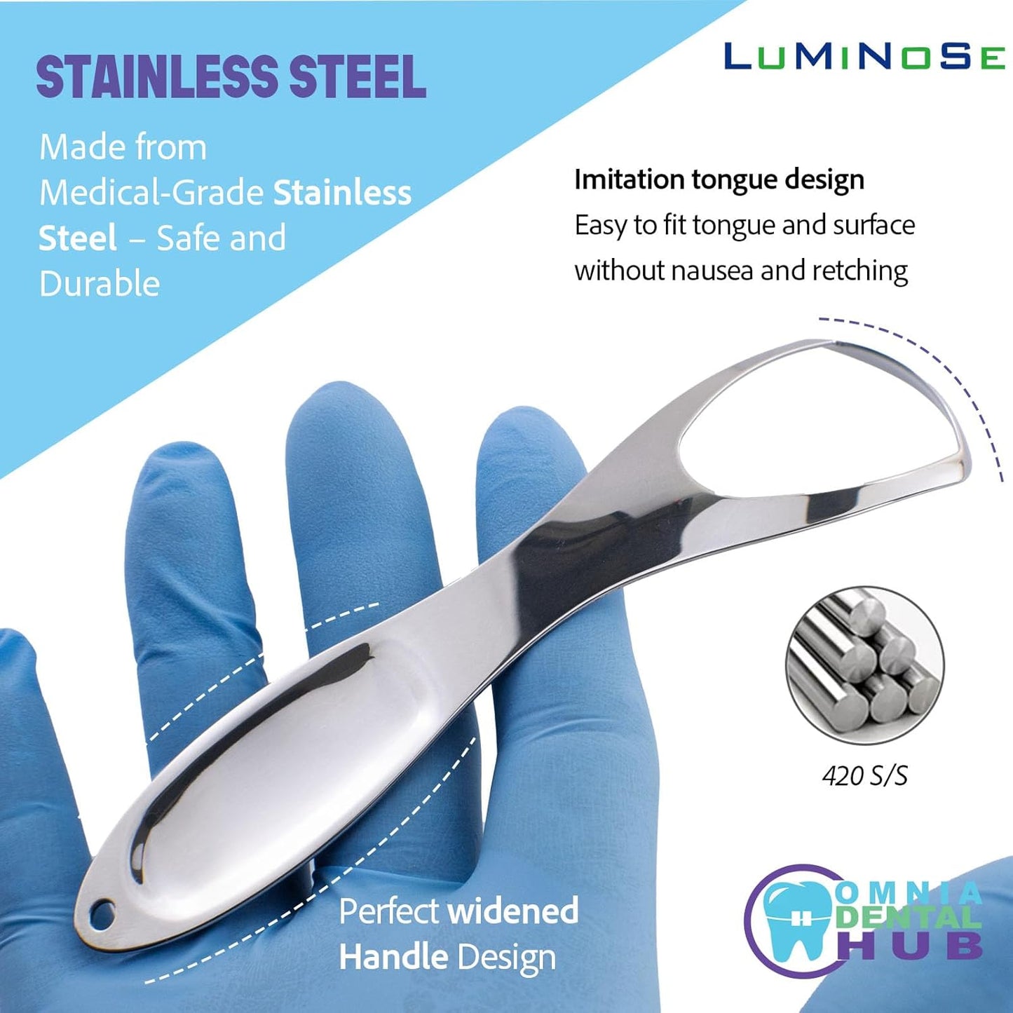 2PCs Medical Grade Tongue Scraper by Omnia One | Stainless Steel Tongue Cleaner, Metal Tongue Scraper with Travel Bag | Tongue Scrubber for Bad Breath, Boost Oral Hygiene