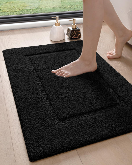 DEXI Bathroom Rugs 32x20, Washable Non Slip Bath Mat for Shower Floor, Absorbent Quick Dry Bathmat with Rubber Backing, Ultra Soft Plush Carpet for Tub, Black