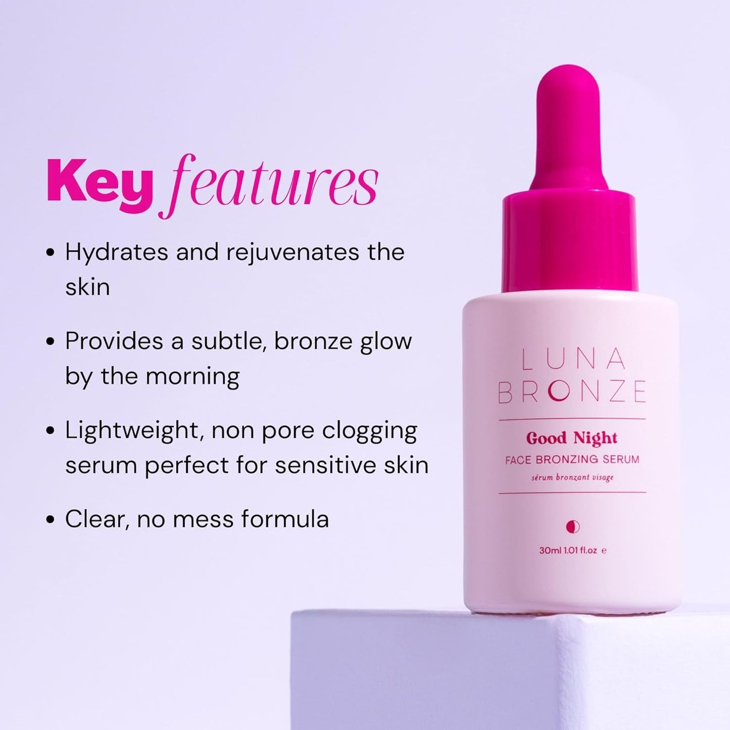 Luna Bronze Good Night Face Tanning Drops | Overnight Face Bronzing Serum for a Luminous, Natural Looking Glow | Hydrating Formula with Vitamin C | Infused with Australian Botanics (30ml/1.01 fl. oz)