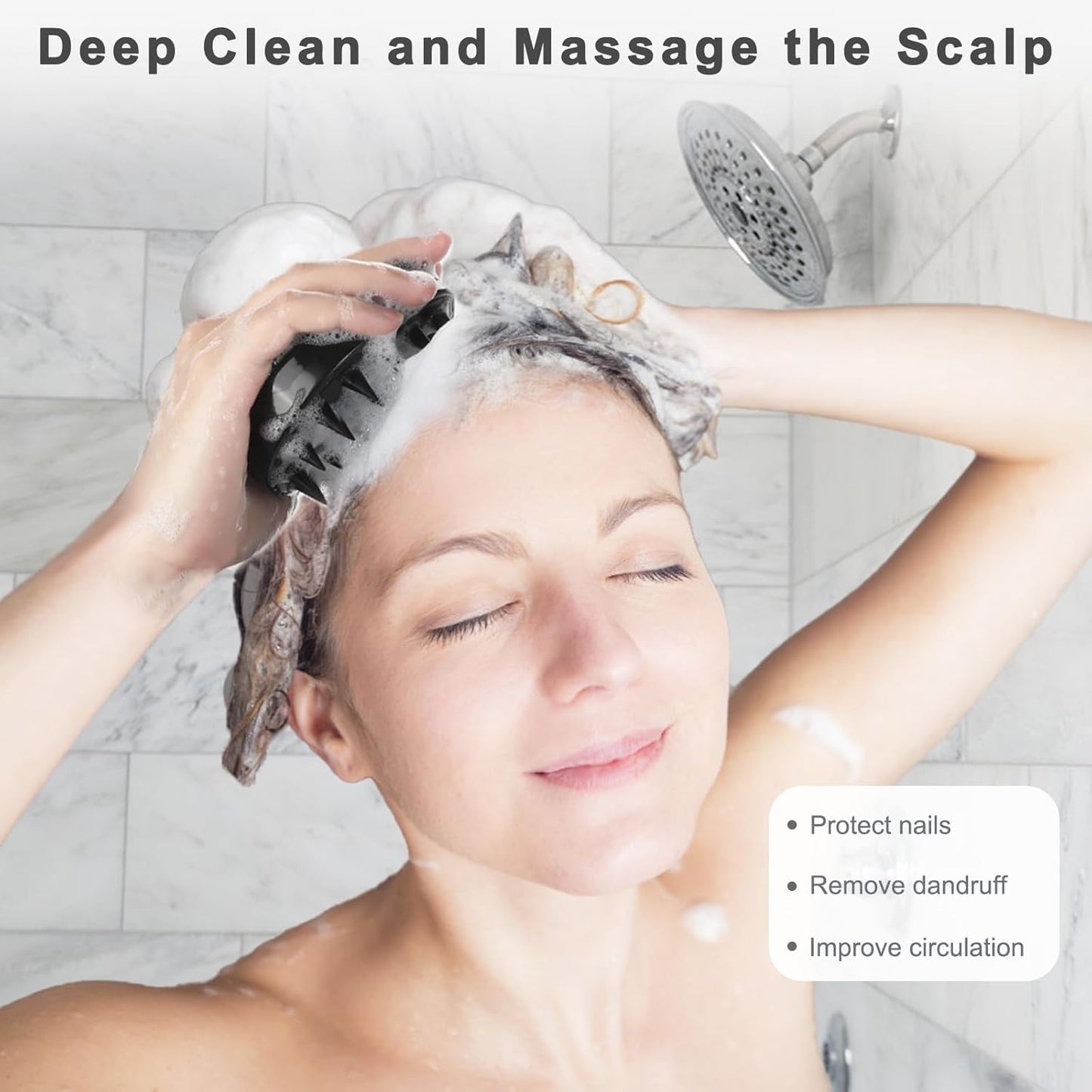 FREATECH Scalp Massager Hair Growth, Scalp Scrubber Shampoo Brush with Soft Silicone Bristles for Dandruff Removal and Hair Care, Wet & Dry Hair Massager Scalp Exfoliator for All Hair Types, Black