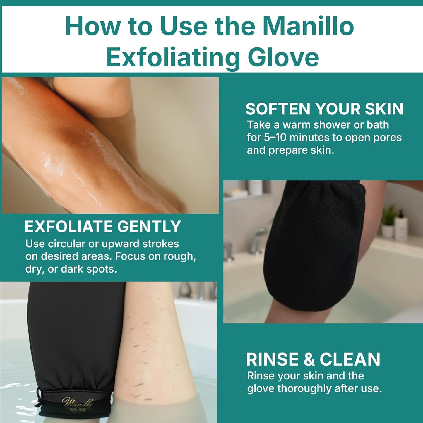 Manillo exfoliating Glove Exfoliating Mitt for Body (2pc) – 100% Vegan Viscose Traditional Body Scrub Glove Kessa Korean Washcloth – Body Exfoliator for Self-Tan Removal & Keratosis Pilaris