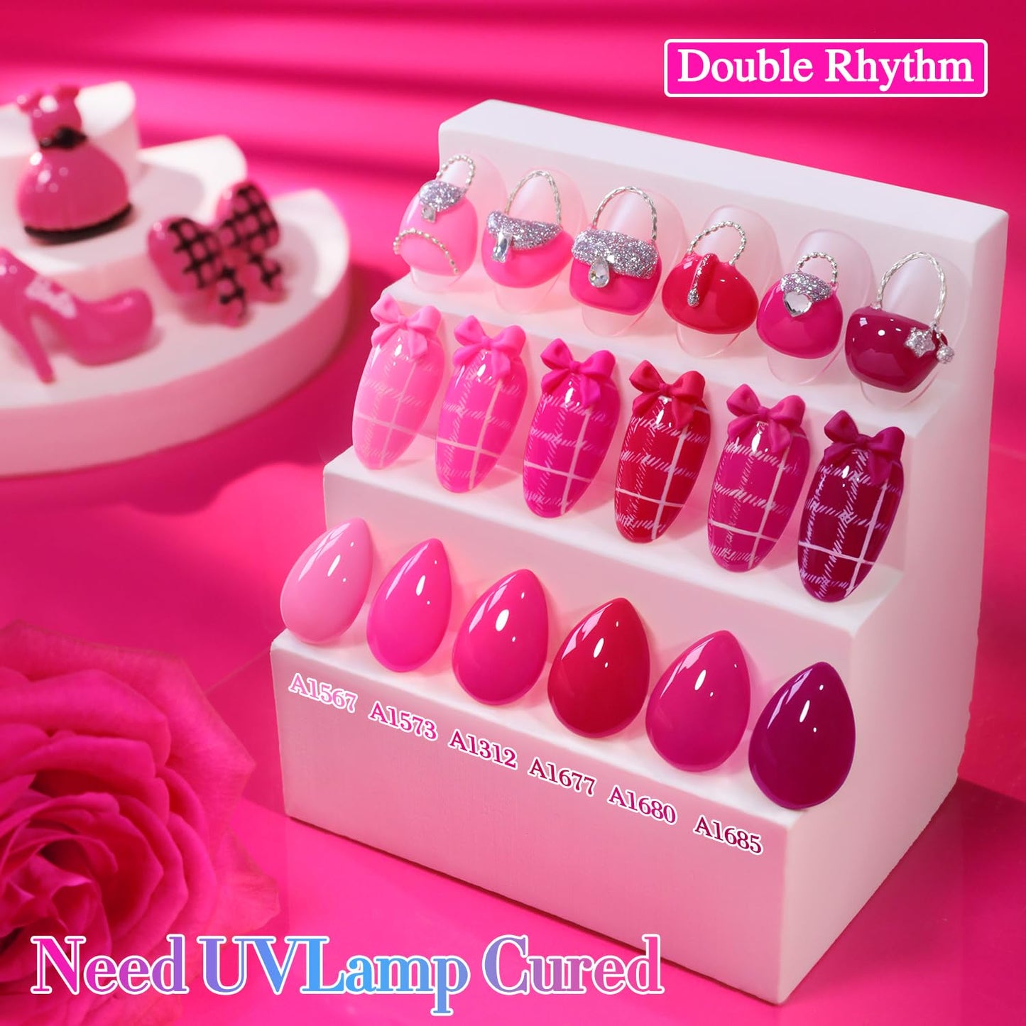 Double Rhythm 28Pcs 0.5Oz Gel Nail Polish Set Same Color Same Bottle Soak Off Gel Polish Kit Nail Art Manicure Salon DIY at Home for Women (Bright Pitaya Pink Purple Red Collection-T24-13)