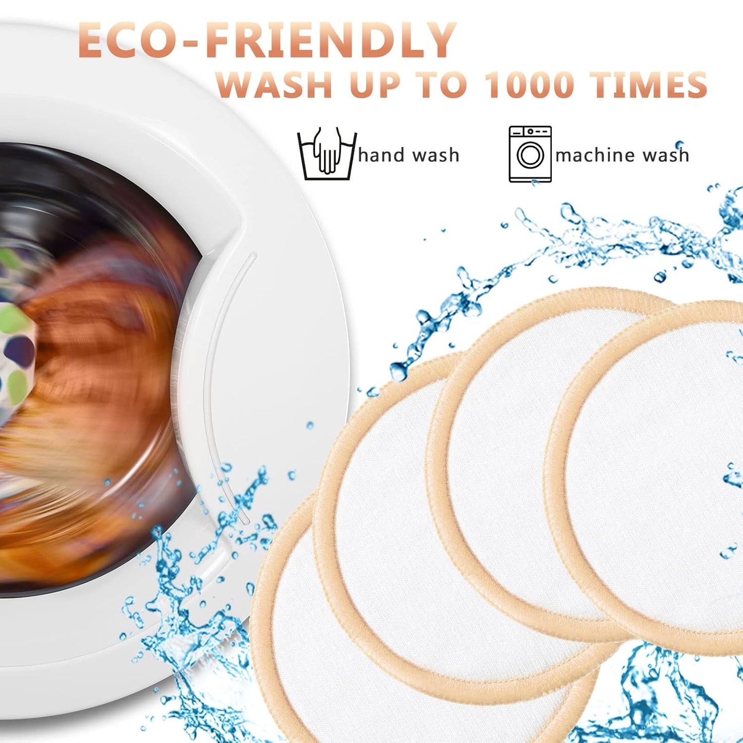 Foaincore 40 Pcs Reusable Makeup Remover Pads with Mesh Laundry Bag Washable Bamboo Cotton Rounds Soft Reusable Face Pad for Toner Skin Types with Bamboo Holder(White, Tan)