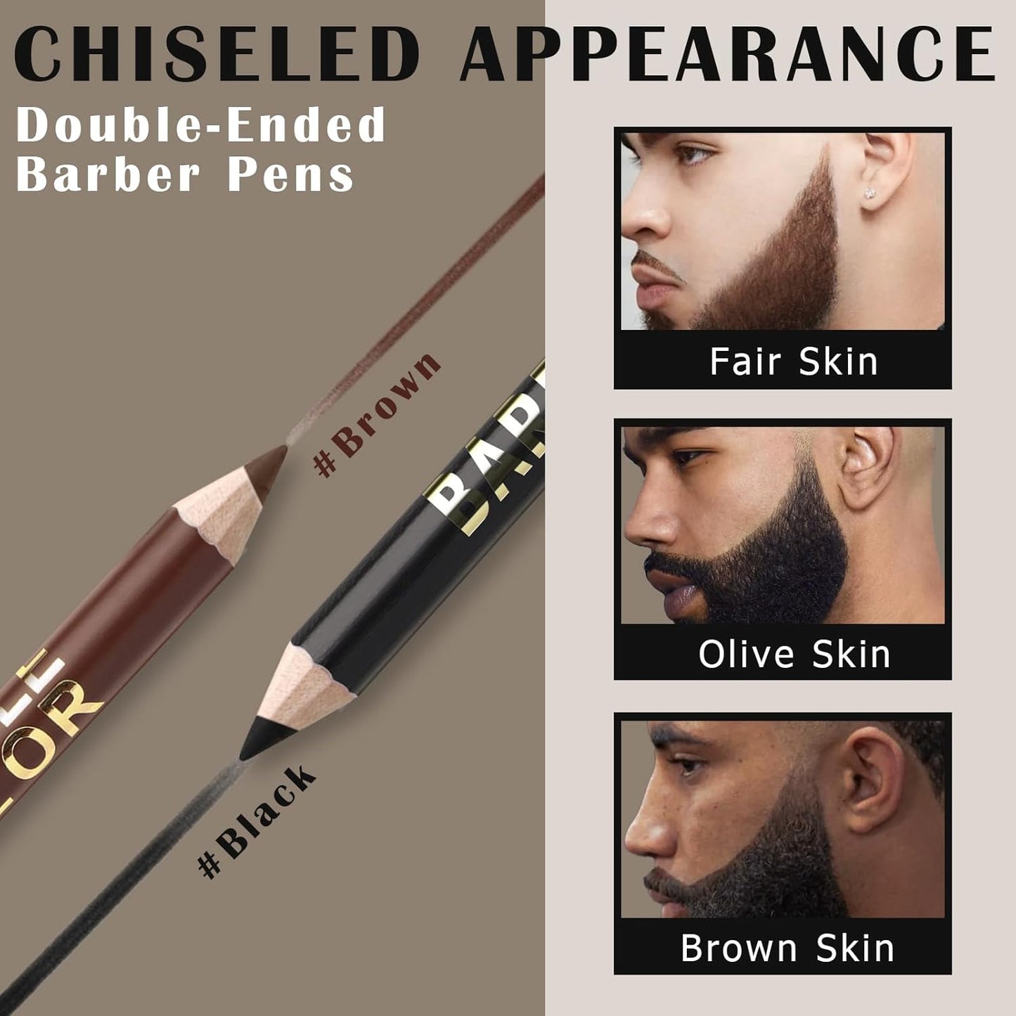 12Pcs Barber Pencil Set Hairline Enhancement Pencils Kit for Lineup Magic Beard Shaping Beard Guide Pen with Sharpener Barber Chalk for Beard Makeup Design for Men Black Tan Brown