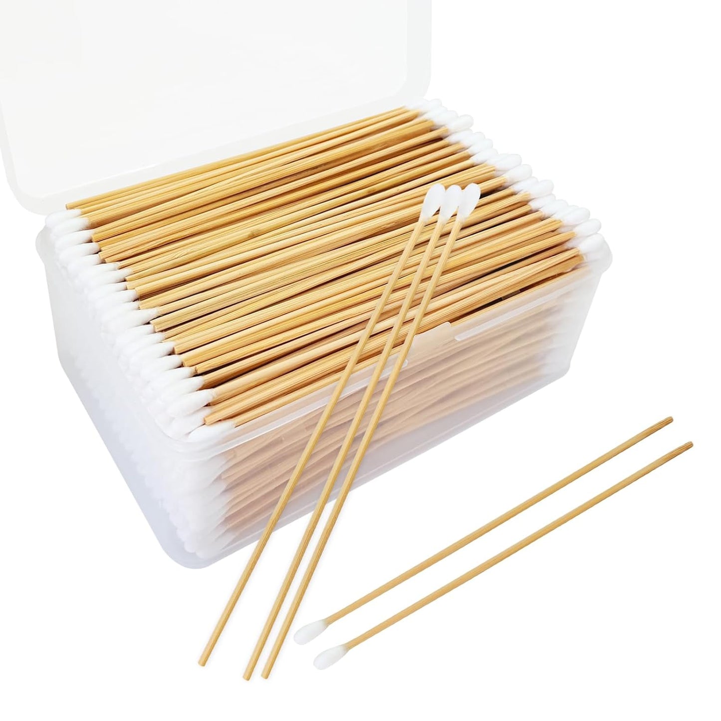 Round Tip Cotton Swabs, 6-Inch Bamboo Sticks, Lint-Free, for Delicate Cleaning, Arts & Crafts, Pet Care, Audio Equipment Maintenance with Portable Storage Case (Round Tips (500ct))