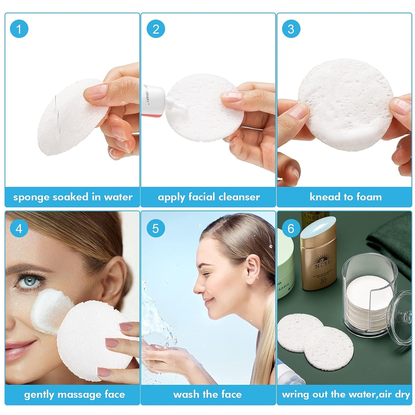 50 Pcs Compressed Facial Sponges Facial Makeup Natural Cosmetic Spa Sponges for Women Cleansing, Exfoliating Mask, Makeup Removal, Dead Skin, and Dirt, Travel Essentials(White)