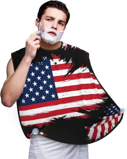 Men's Beard Maintenance Apron, Waterproof & Easy Clean, Grunge USA American Flag