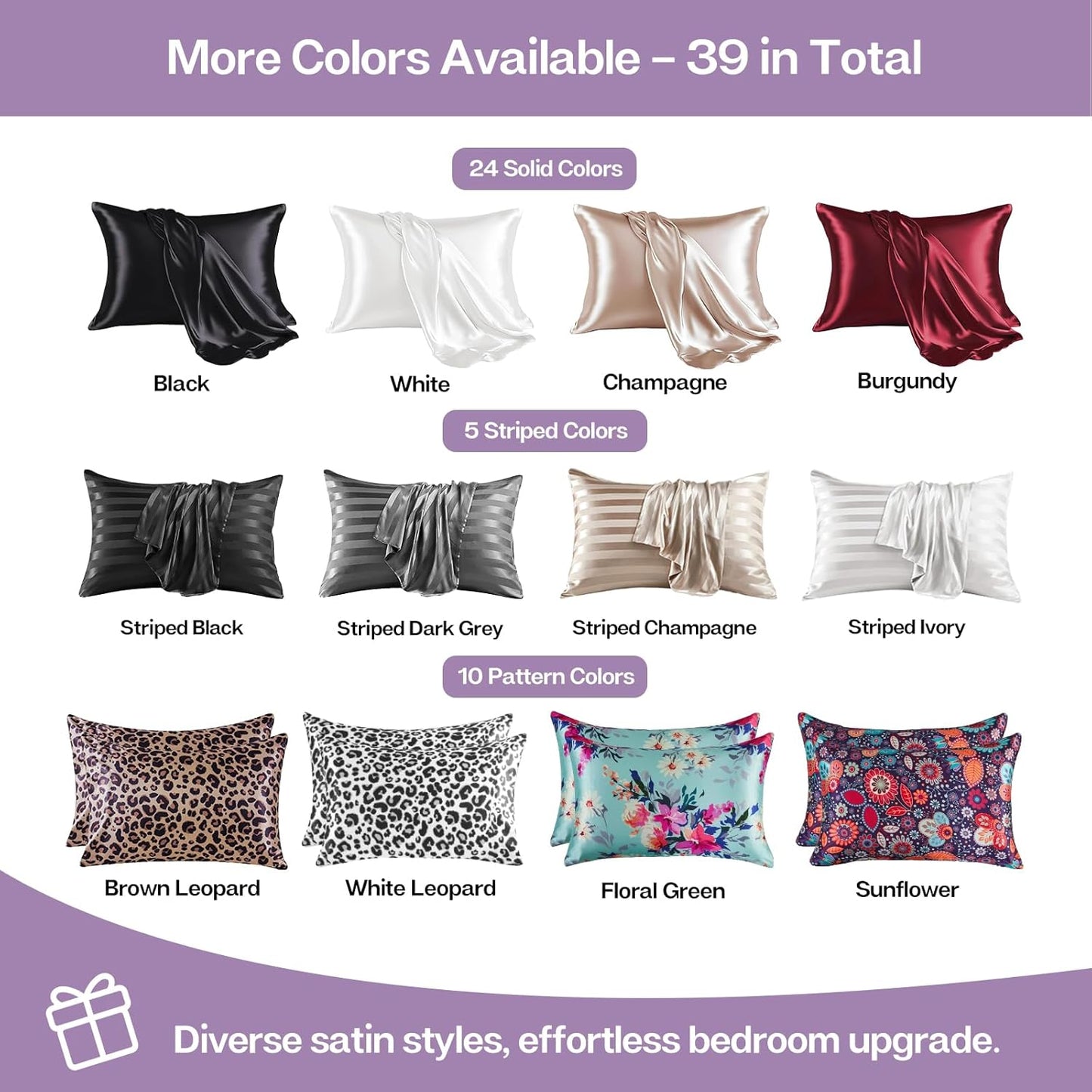 MR&HM Satin Pillowcase for Hair and Skin, Silk Satin Pillowcase 2 Pack, Standard Size Pillow Cases Set of 2, Silky Pillow Cover with Envelope Closure (20x26, Lavender)