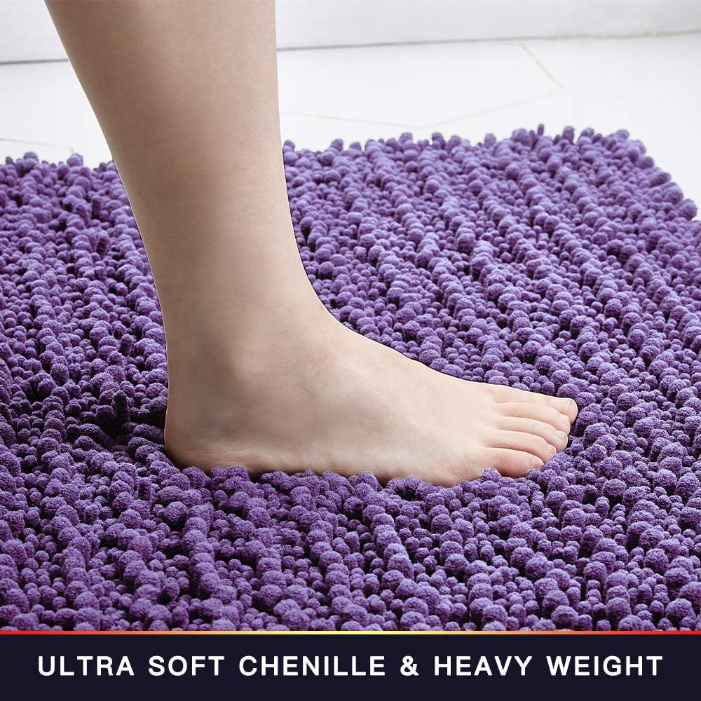 Walensee Bathroom Contour Rug Non Slip Toilet U Shaped Bath Mat (20x24, Lavender) Water Absorbent Super Soft Shaggy Chenille Machine Washable Dry Extra Thick Perfect Absorbant Best Plush Carpet