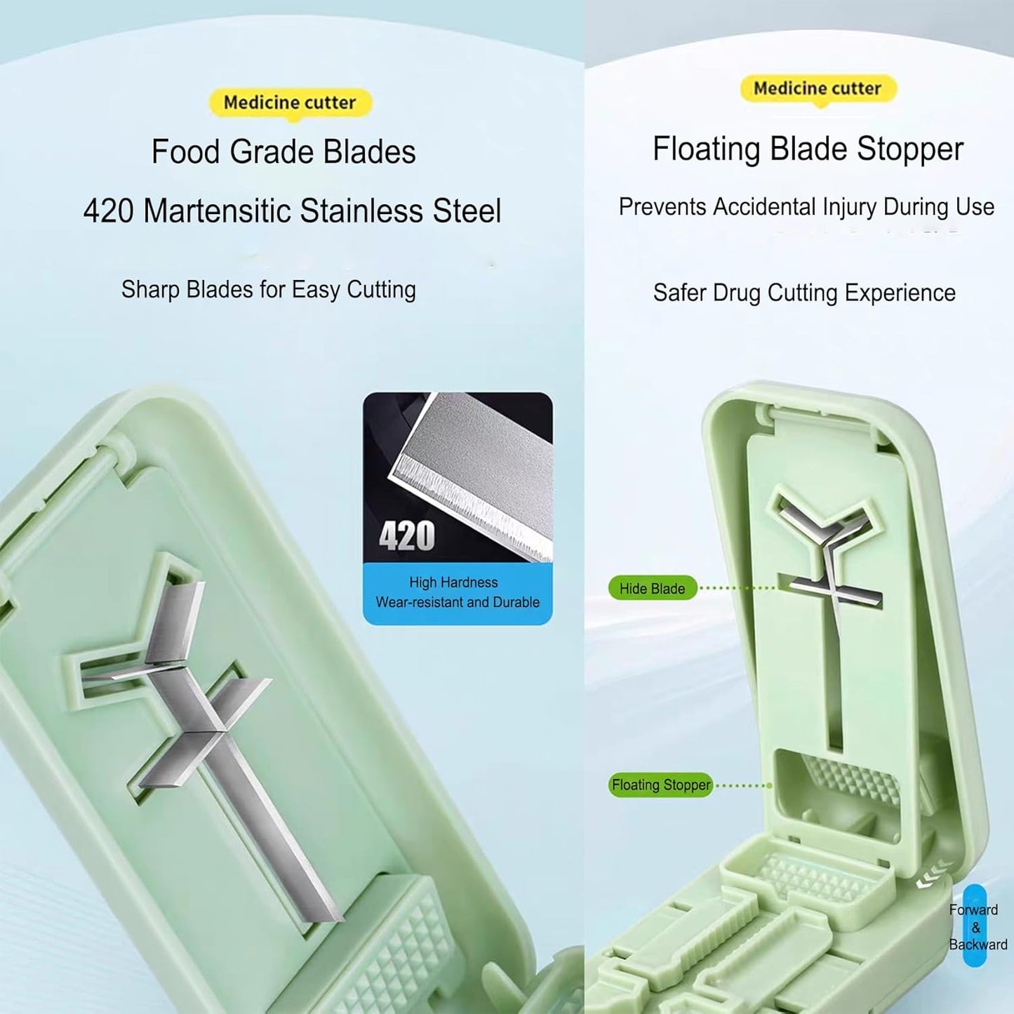 Precision Pill Cutter with Centering Guide - Multi-Angle Tablet Splitter for 1/2, 1/3 & 1/4 Cuts, Includes Pill Crusher & Storage Compartment (Green)