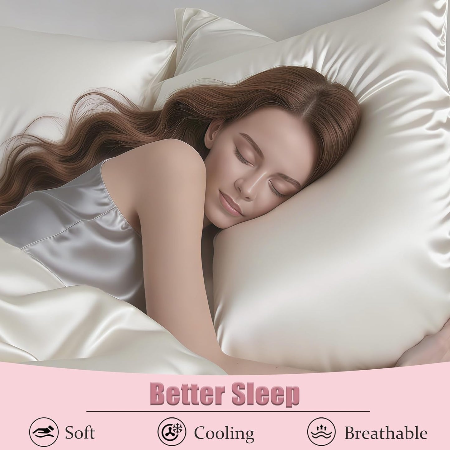 Mulberry Silk Pillow Cases Queen Size Set of 2, Ultra Smooth Soft Breathable Cooling Pillow Cases for Hot Sleepers, Silk Satin Pillowcases 2 Pack with Zipper for Hair and Skin, Gifts for Women