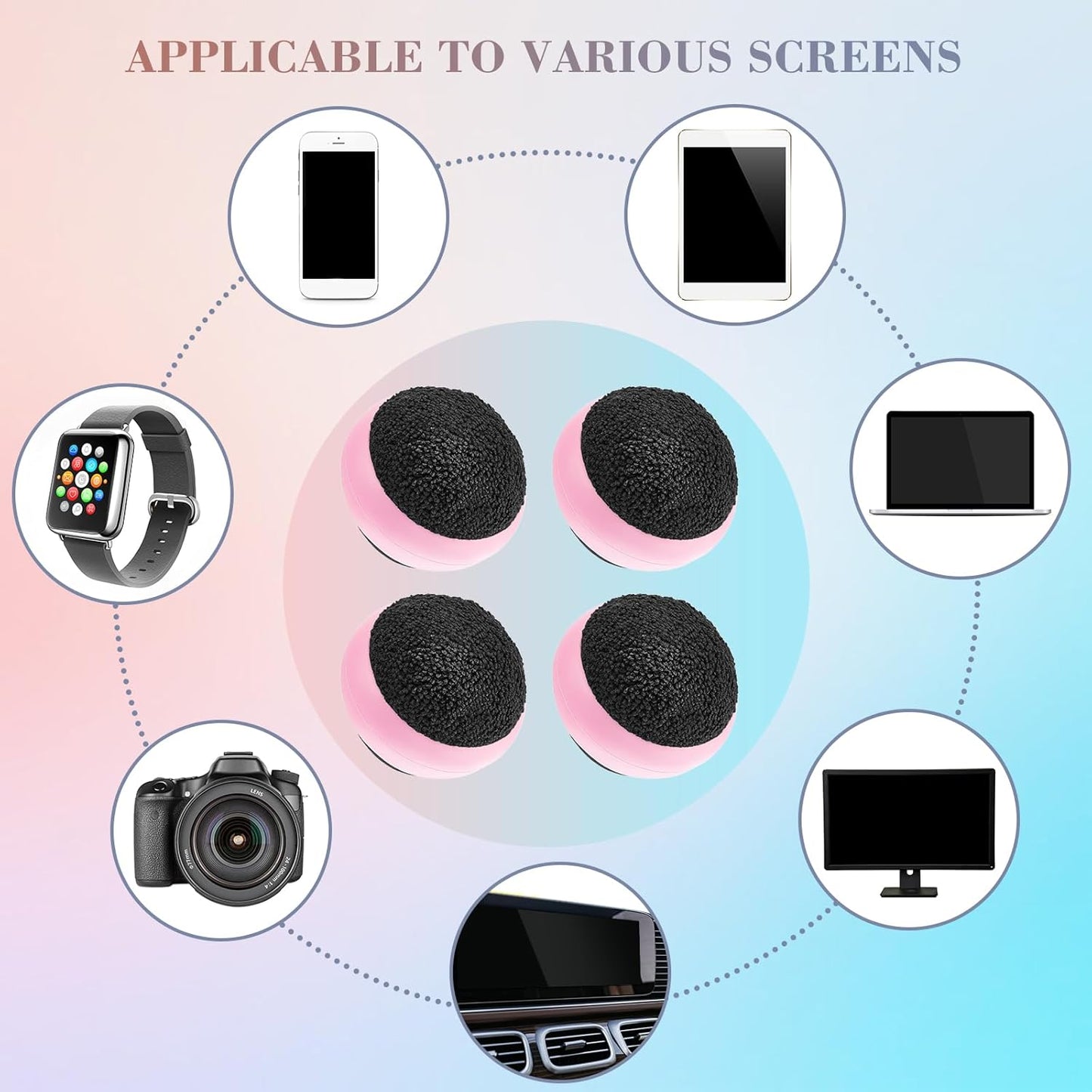 Suclain 4 Pack Christmas Touch Screen Cleaner Balls Phone Cleaning Ball Microfiber Touch Car Screen Glass Cleaner for Computer Laptop Phone Monitor(Pink)