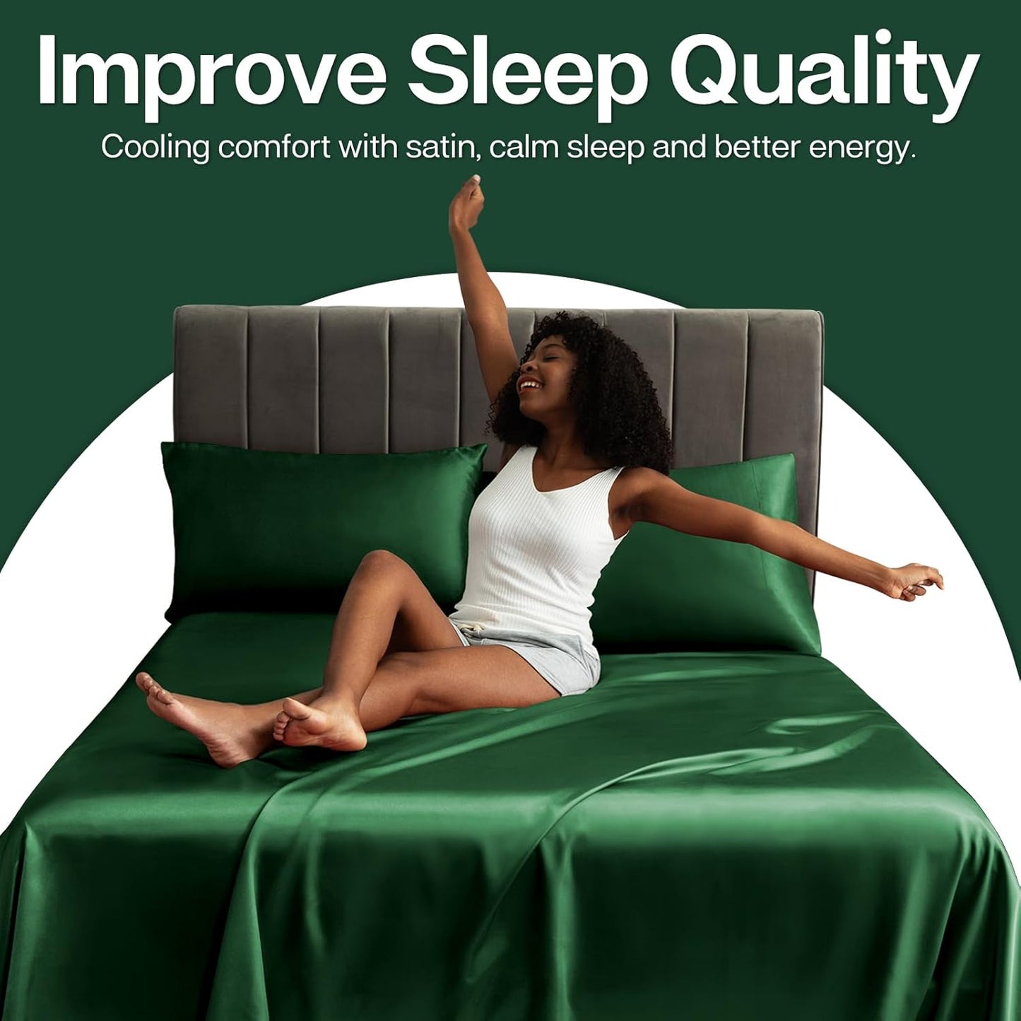 MR&HM Satin Pillowcase for Hair and Skin, Silk Satin Pillowcase 2 Pack, King Size Pillow Cases Set of 2, Silky Pillow Cover with Envelope Closure (20x40, Dark Green)