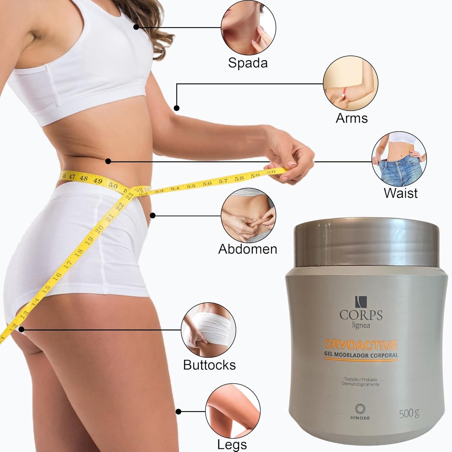 CRYOACTIVE SLIM GEL, Body Contour Gel for Firmer Skin, Anti-cellulite for Men & Women, Tightening Gel for Tummy, HIPS and Buttocks