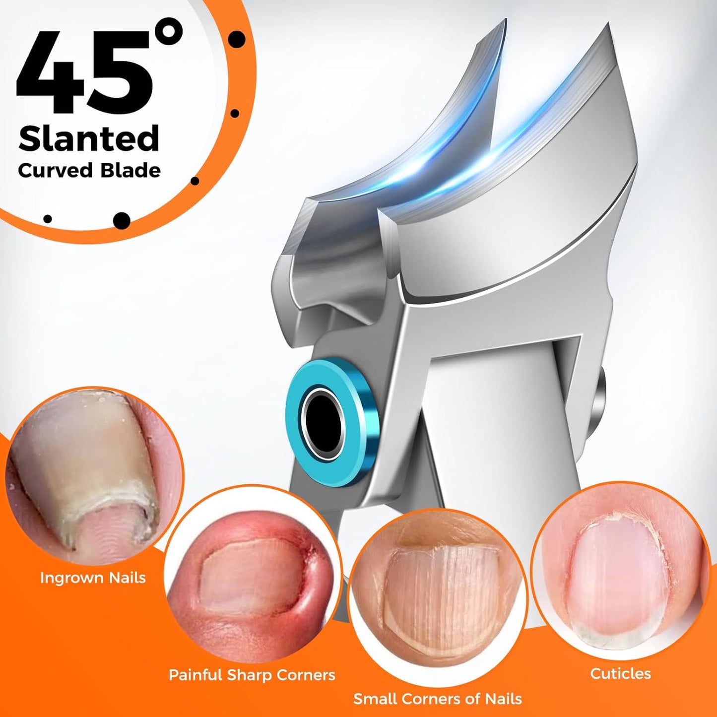 Slanted Toenail Clippers for Seniors Thick Toenails, Angled Head Large Nail Clippers for Men Thick Ingrown Nails with Wide Opening, Nail Cutter with Catcher -Silver