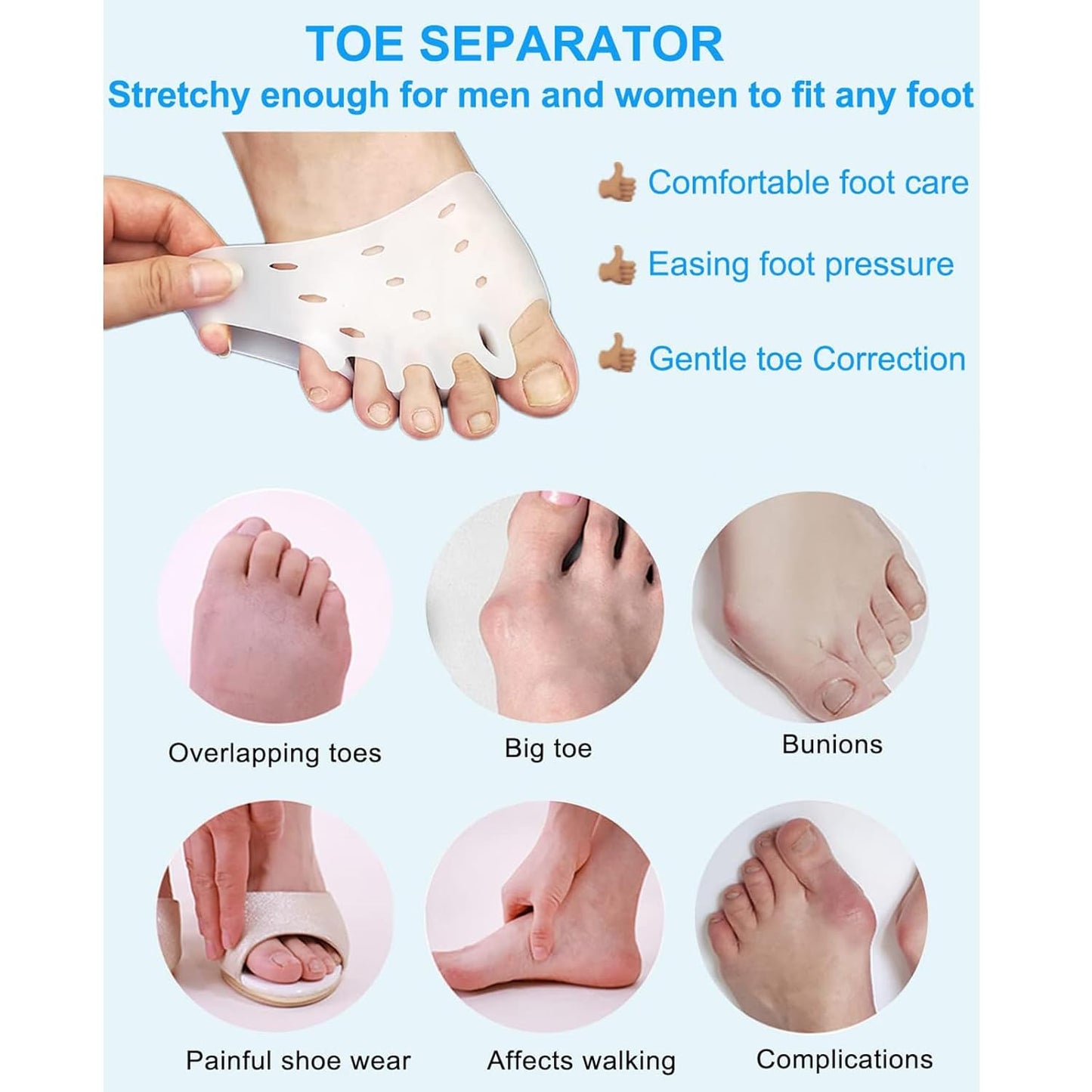 4 Pairs Silicone Toe Separators, Bunion Corrector Cushion, Metatarsal Pads, Ball of Foot Cushions, Breathable Soft Gel Foot Cushions for Men Women Straighten Overlapping Toes, Realign Crooked Toes