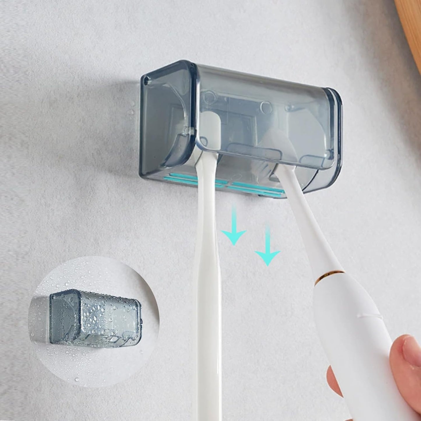 Wall-Mounted Toothbrush Holder with Cover, 2-Slot Organizer with Toothpaste Clip for Bathroom, Shower (Clear Combination 1)