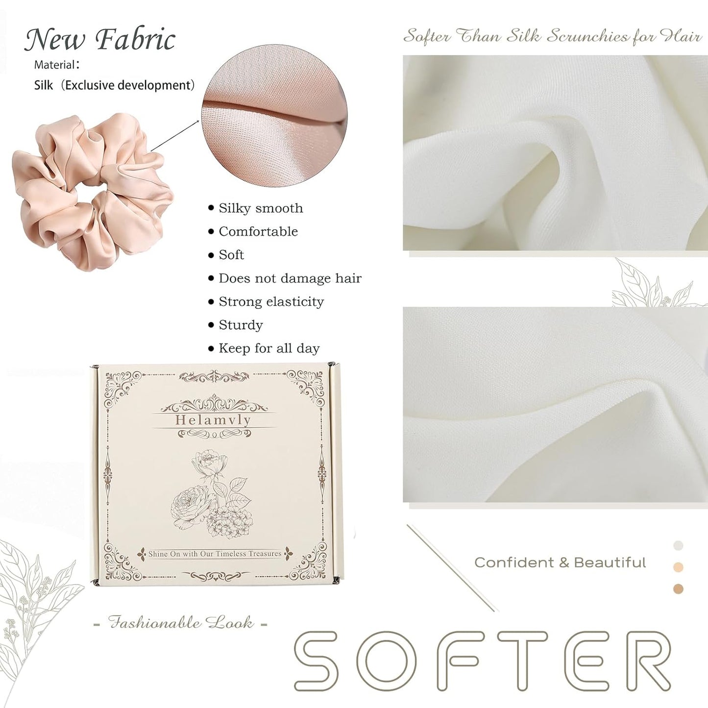 4PCS Large Satin Silk Scrunchies for Women - Big Glossy Scrunchie for Thick Hair Girl Hair Ties Ponytail Holders Jumbo Scrunchies (Black White Silver Champagne)