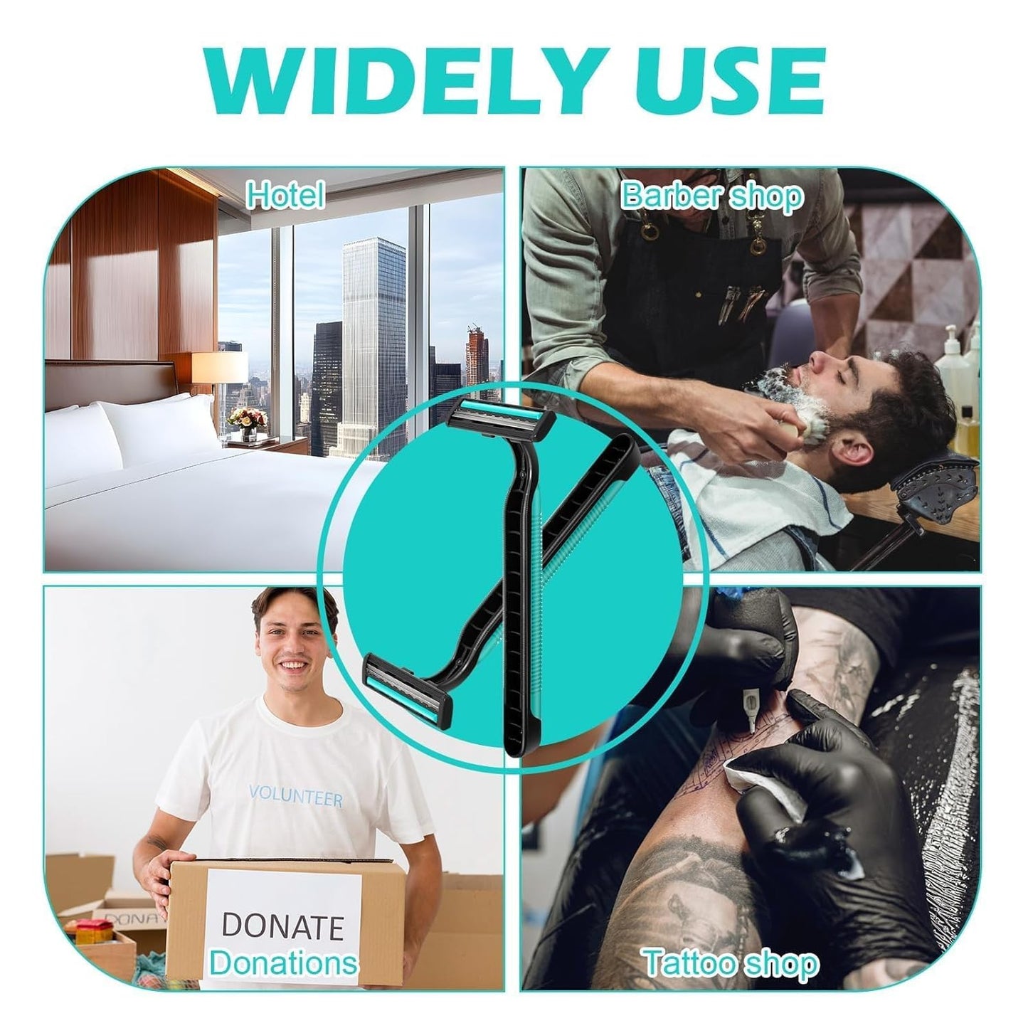 120 Pack Disposable Twin Blade Razors Individually Wrapped, Clear Safety Cap， Multipurpose Portable Shave Razor for Man Woman Bathing Hotel Travel (Green)