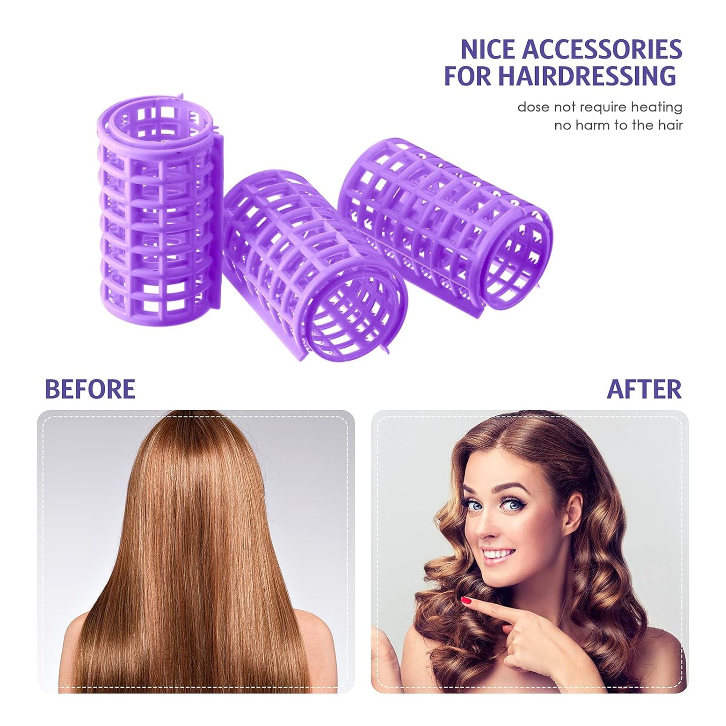 Syhood 12 Pcs Plastic Hair Rollers for Women Large Size Curlers Set Snap Roller Clips with Rat Tail Comb for Long Medium Short Hair Bangs, Salon Hairdressing Styling Tool(2.6 x 1.4 Inch,Purple)